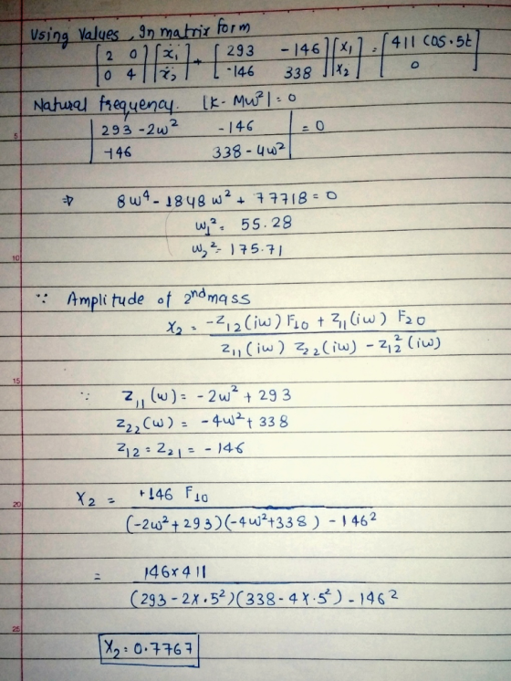 using Values gn matrix form L146 338 JI 2. 46 0 293-2W 46 338-42 w2 55. 28 10 : Ampli tude of 2noma ss 15 22 Cw) -4t 338 212