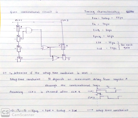 Ti ming characteristics 厨 ー -Given combinabonaL circuit-一1,5 CLK 2 For th U2 To dekYmine f ihe setup time consh eint is met s