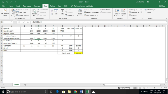 Book1 - Excel Abhishek Rai -O × File Home Insert Page Layout Formulas Review View Help Tell me what you want to do (.DFrom Qu