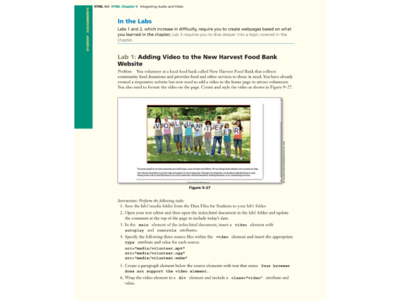 |HTML 460 HTML Chapter 9 Integrating Audio and Video In the Labs Labs 1 and 2, which increase in difficulty, require you to c