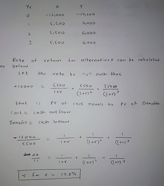 -14,000 G/000 2. 61 00S Rate of Ye turn f0-1olternativtX(an be calculated let thu γ0te be ,such that that is PV of (sj-t eq