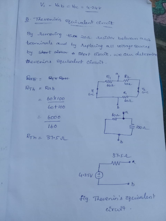 Va 0 Voc= 4.24 V BThevenins eqiva lent cera taee 20n sesesto betoeinab teeminals audl by replauing all uoltage Sources wet, w