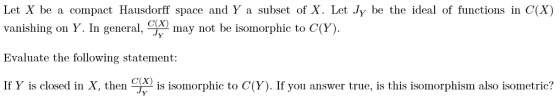 Let X be a compact Hausdorff space and Y a subset of X. Let J/ be the ideal of functions in C(X) vanishing on Y. In general,