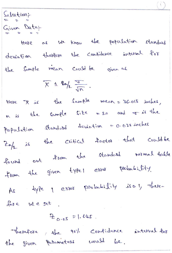 Solaution Given Vata he oPealatn tandad Heease Knou deviat. tueHeae the Confidence into w.foY Comple wean could be (amele the