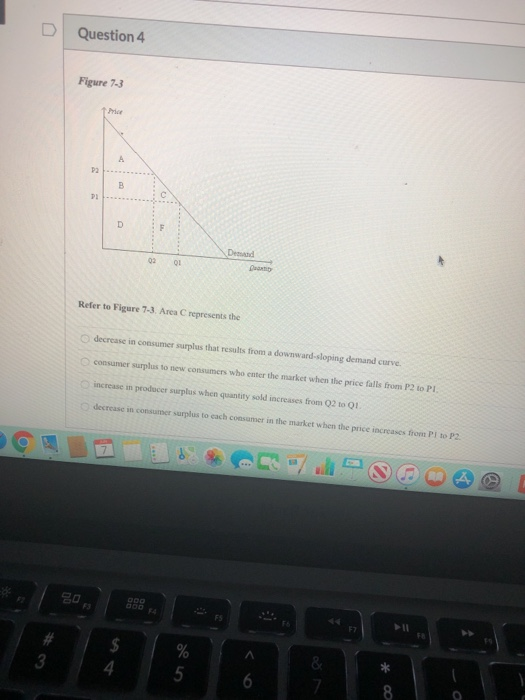 Question 4 Figure 7-3 A P2 B Demand eay 02 Refer to Figure 7-3. Area C represents the decrease in consumer surplus that resul