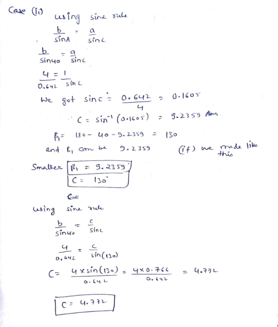 Cove (o Lesing sine 3a4 b. Sinyo sine 0,642 sin L sin c= we o. 6112 0-160$ 80o 9. 239 - C30 Lisin Sinu Sinc 0,44乙