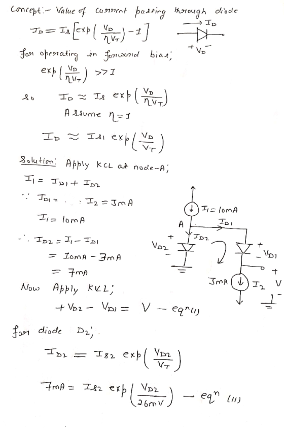 diode рadting harongh Concept Value of Cu1nnt VD -1 ,= 13 nVT Founod bia fo opeoratirg exь T >7 1 ex( nVT A ume n=1 VD exb I
