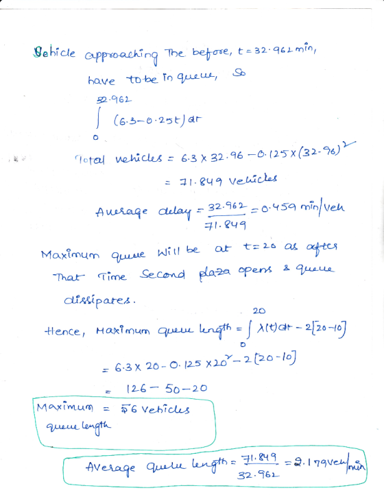 le hicle approaching The betơre , tE 32.9Lmin, have tobe To queus, So 32.162 6.3-0.25t)dr Tr, tou ude: 6.3x32 . 96-0. [25%(3