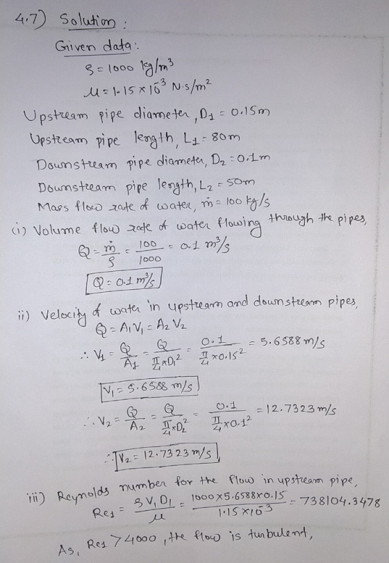 47ol m : Given data 3 | 000 Upstream pipe diameter ,0 .15m eam) pìpe length,Lye 80m Doumstream pipe length, L2 - Som (1) Volu