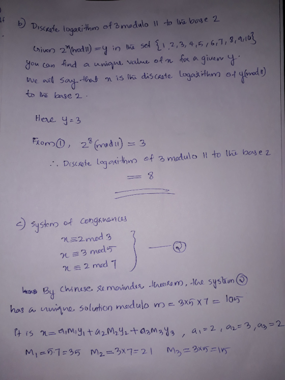 scsafe logaRitaro of 3 modulo I1 to tho base 2 ven 2 ere y 3 Disesete loqih of modulo to thi boy e z 2 Systemo of Conganancs
