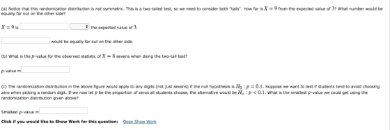 (a) Notice that this randomization distribution is not symmetric. This is a two-tailed test, so we need to consider both tai