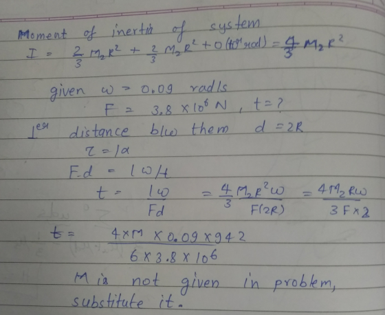 Moment of inerth f sys lem given a)20.09 Ynd Is edis tance ble them ds2R Fd Fr2R) Mia not alien lin problem, substituke it