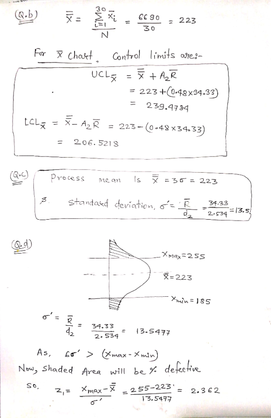 30 6C 90 30 = 223 = 223 + 0.48 X34.33 239.4784 --A2R tcL5 = 223-(0.43x34.33) = 206.5218 CPrekesa =ろσ= 223 Is S Standad deviat