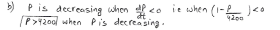b) P is decreasing when站く0 le when (1-LLO ina when ar < o dt 4200 P1200 when Pis dec reasing