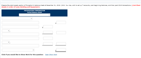 Prepare the plant assets section of Pronghorns balance sheet at December 31, 2018. (Hint: You may wish to set up T accounts,