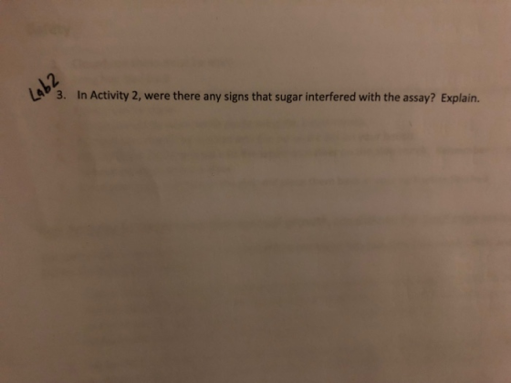 L3. In Activity 2, were there any signs that sugar interfered with the assay? Explain.