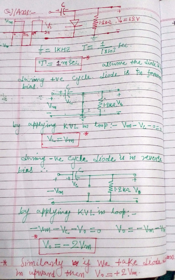 1-2K2 12V T/e fet t= IKH2 [XLo3 allume the ia cycle liad is Ton fau ng bial + -4 Vm lay apslefing KVL topVV le Jiode 4 everte