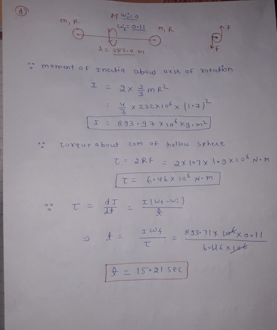 m 2 a xI of rot 3 X 232x106 × (1구) .: torque about coM。F hallows,hee 3,x1-7乂\.gX(ob N.m aRF ご 女 て 1So2l sec