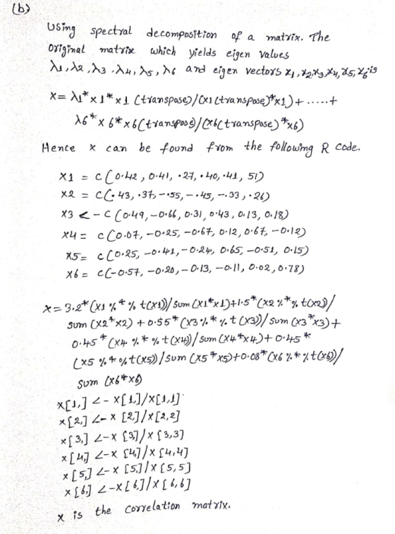 using spect yal decompooftto f a matifx. The 0yia7mal matrix ahỉch yields eigen Valves Hence x can be found fvom the folowmą