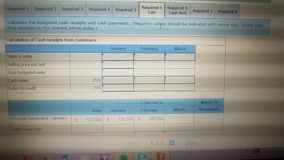 Required 1 Required 2Required 3 Required 4 Required 5 Required 6 Required 6 Cash Bud Required 7 Required 8 Calculate the budg
