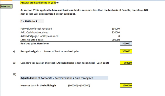 Answer are highlighted in yellow: Solution: As section 351 is applicable here and business debt is zero or is less than the t
