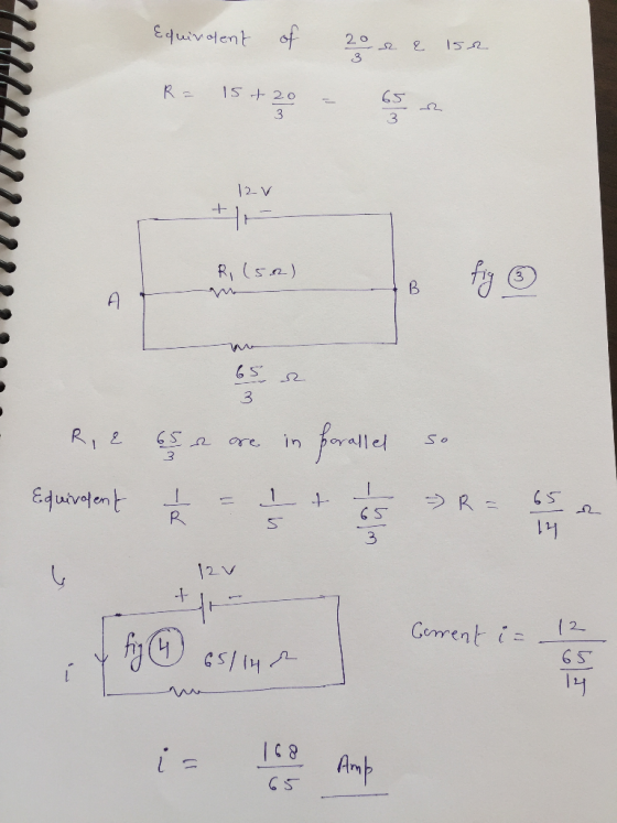 of Equiv 어ent RE S+20 3 3 12-V R, (S) A 3 fratd lel So R in re 1 R = E4uvdont R 12V 2 Cement i 65 |C8 i = Amp 65