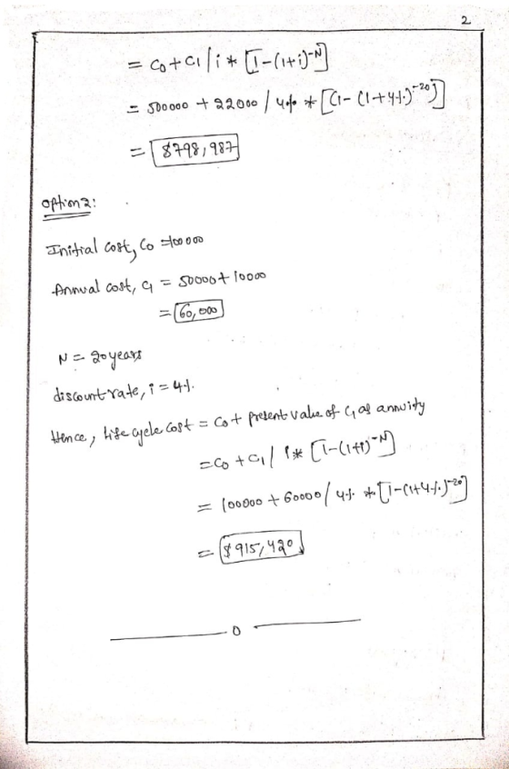 2 Co+ci-( -S0o000+ a2000 8798/987 offon Tnidhal rt Annval cost, 60,500 yea distount Yate, i = 4 Cost= Cot frelent Value. of 4