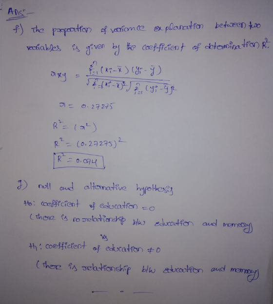 Ans -plaration betaeen to The paopecutfonf vaiome vofiables fst ven te coef ficient of detominat R O.27275 RE(ai 2 RE (0.2927