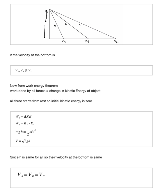 VA If the velocity at the bottom is Now from work energy theorem work done by all forces change in kinetic Energy of object a