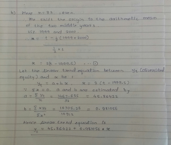 We shift th e onigio iz. 199g and 2 2000 Let the lin ec equity) and a be i Σχ so. a and b are estimated by 32 -10705. 28-0. 9