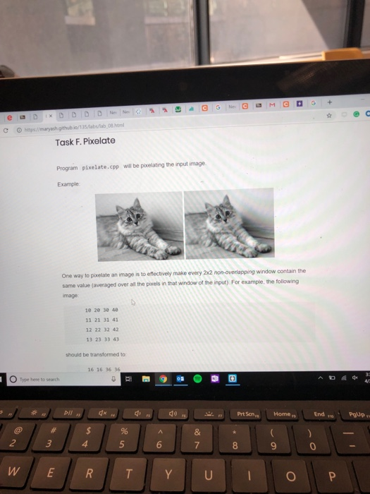e С https://mtaryashgthuba135Aabuab.08html Task F. Pixelate Program pixelate.cpp will be pixelating the input image Example w