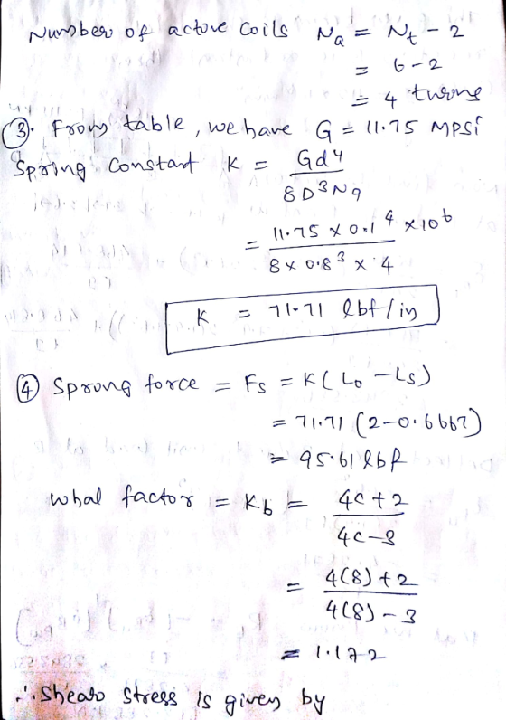 f飞吻table ,we have G = U-75 MPcf Spaing Comstant k Gdv (4 Spring force = Fs = KL Lo-Ls) 4c-2 408-3