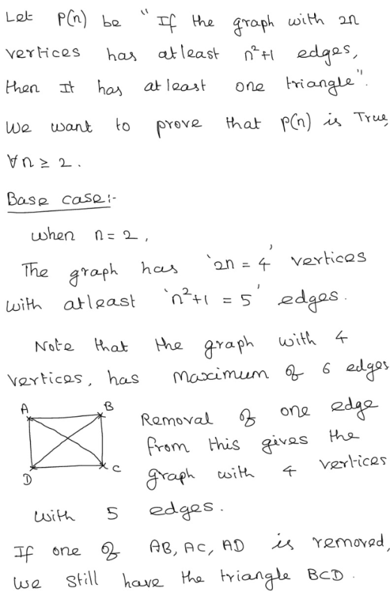 Pn) be Lel the Taph with 2n edgas has atleast verices at least har then It One that Pn) iu Tru to want prove We Base case whe