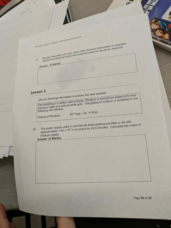 Chemistry so Unit C Module 6 S Besides deposition of Cu(s), what other empirical observation is expected. Identify the electr