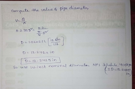 Compute the value d『 pipe diame/h 0.235D,ニナ LSt D 12-2425 in p-12-2425へ