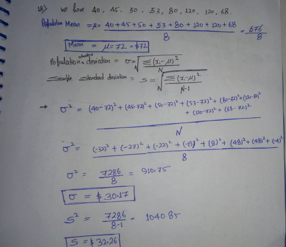 18 We have Ao, As. 50, 53, o, 120, 120, 68. 0 standord Po pulationA deviation- 2. v-l (xi- deviahon A-1 2. 8 7226-104085 G =