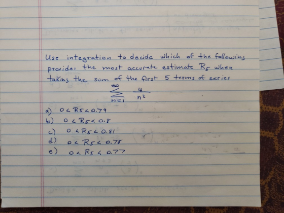use i cide which of the followin provide the mest acurat estimate Rf when takins the sun of the Arst5 tems of serics L44 inte