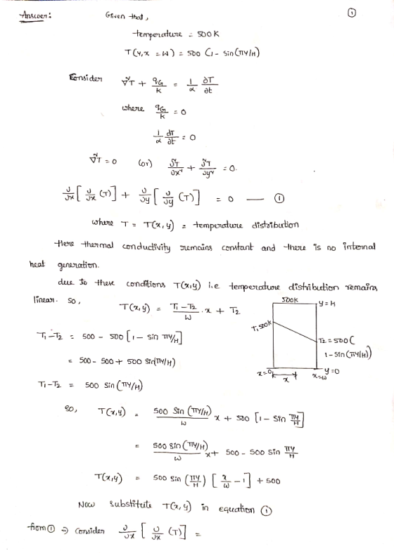 Gven that ) temporature SOO K sdo C- sinCnv/H) TC, nsiden ohere - O or) + whure Tx, y) temporalwre distaībution T = tlere tha