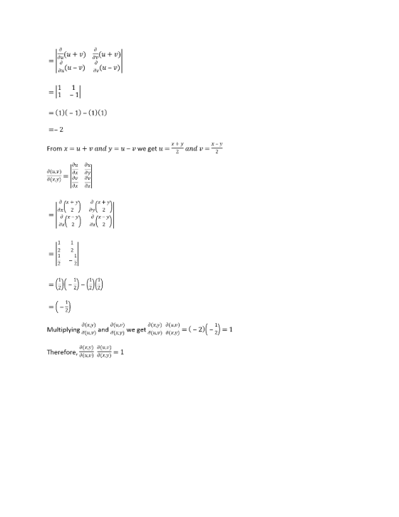 (u) (a +r (a-n)e (a-n) = ( 1) -)-(1) (1) =-2 xy x-y From xu vand y= u-vwe get u and v= (an)e d(xy) dy = -( 0lxv au,v) Multi