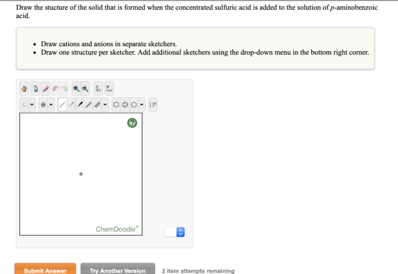Draw the stucture of the solid that is formed when the concentrated sulfuric acid is added to the solution of p-aminobenzoic