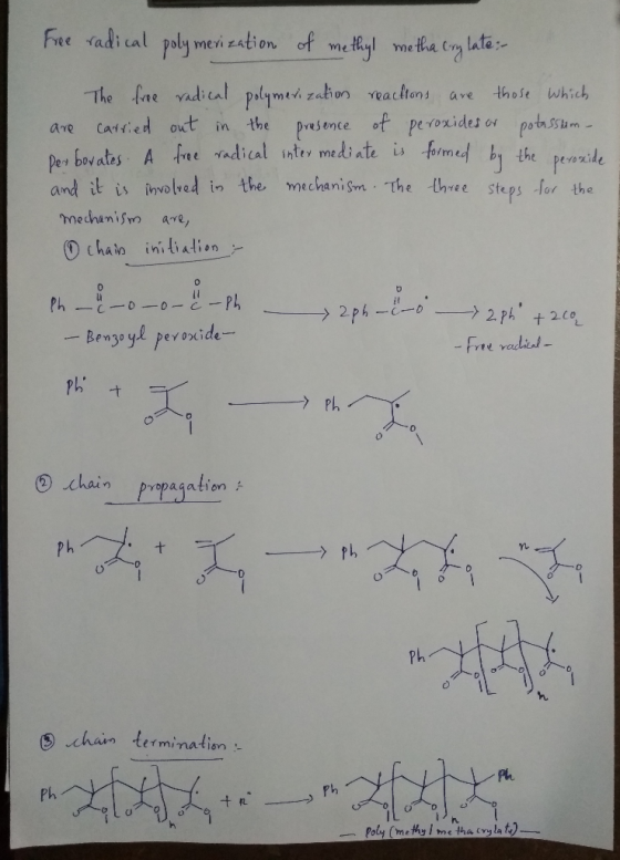 FRe radical poly mevi zation of metyl netha lata The fne vadcal pelymtsi zation eatltons ave those which are cartied out in t
