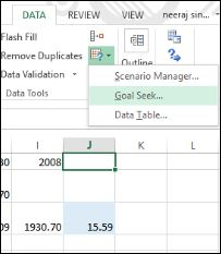 REVIEW DATA VIEW neeraj sin... Flash Fill Remove Duplicates Data Validation Outlina Scenario Manager... Data Tools Goal Seek.