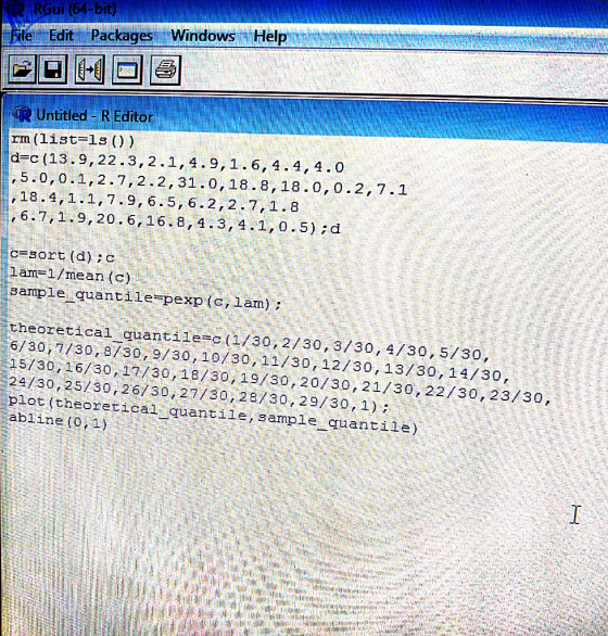 Fitel Edit Packages Windows Help Untitled -R Editor rm (list ls)) d-c (13.9,22 3,2.1,4.9,1.6, 4.4,4.0 5.0,0. 1,2.7,2.2,31.0,