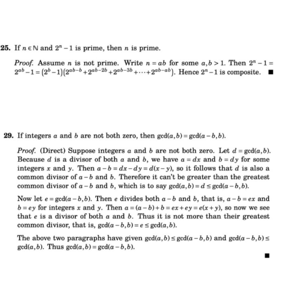 25. Ifn e N and 2n - 1 is prime, then n is prime. Proof. Assume n is not prime. Write n-ab for some a,b >1. Then 2n-1- 2b-1-(