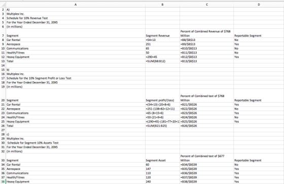 3 Multiplex Inc 4 Schedule for 10% Revenue Test 5 For the Year Ended December 31, 20X5 6 (In millions) 7 Segment 8 Car Rental