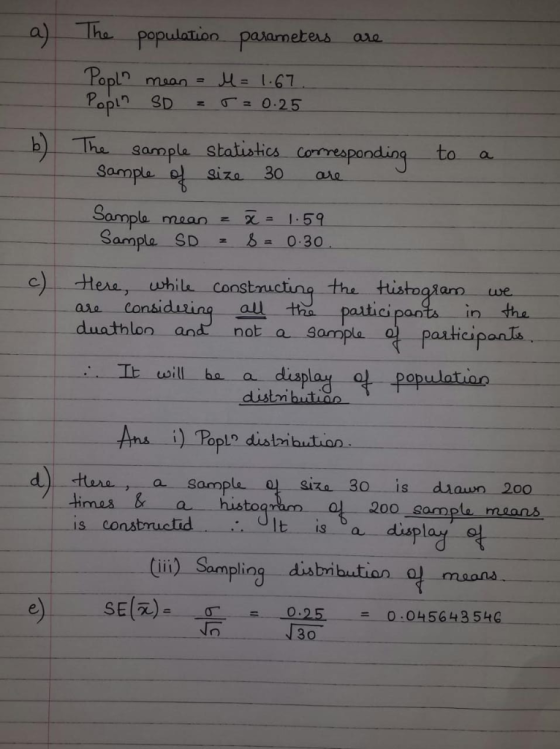 Tha ulation palanetexs aua Papin maan. H= 1.67 ha sample statiutics corsrespondin Sample o a Samplo Sampla sD 0.30 to a siza