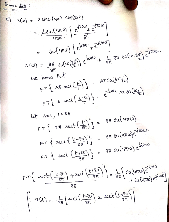 Given har a) 2 BTT We kno hn ATs FT { ^ uck (부)}·Mr.( 4) FT et-20 t+20 BIT BIT