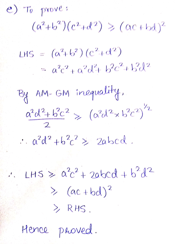 e) To prove inoaualit /2 2.4212 2. > (ac tb >RHS Hence DAoved