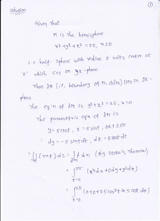 Solution Given That MIS The hemispheve holf Spheve with vad fus 5 at units Center e flane. ies on y M, cicles ties tn ane rn