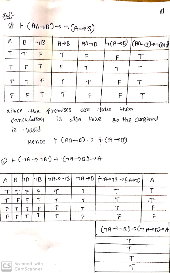 Sol CAA-) CA-B) AB T T T T T T then s1ce the Premises canculation valid are also 8o the Cang9mef ue CAn-8 (A Hen ce ABA HCTA